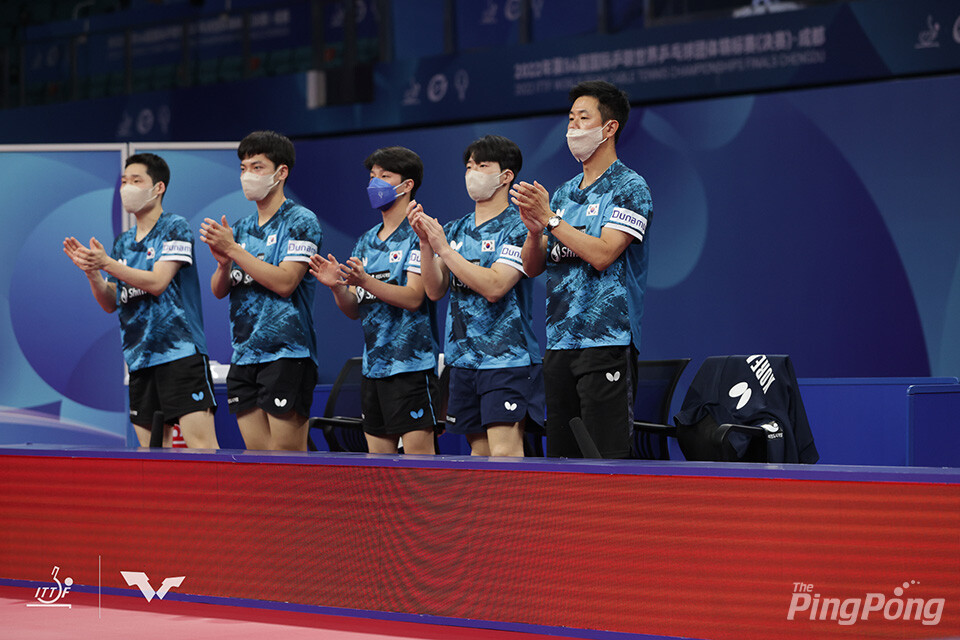 ▲ 한국 남자탁구대표팀이 4강에 올랐다. 홍콩을 제압했다. 사진 국제탁구연맹(ITTF) 제공.