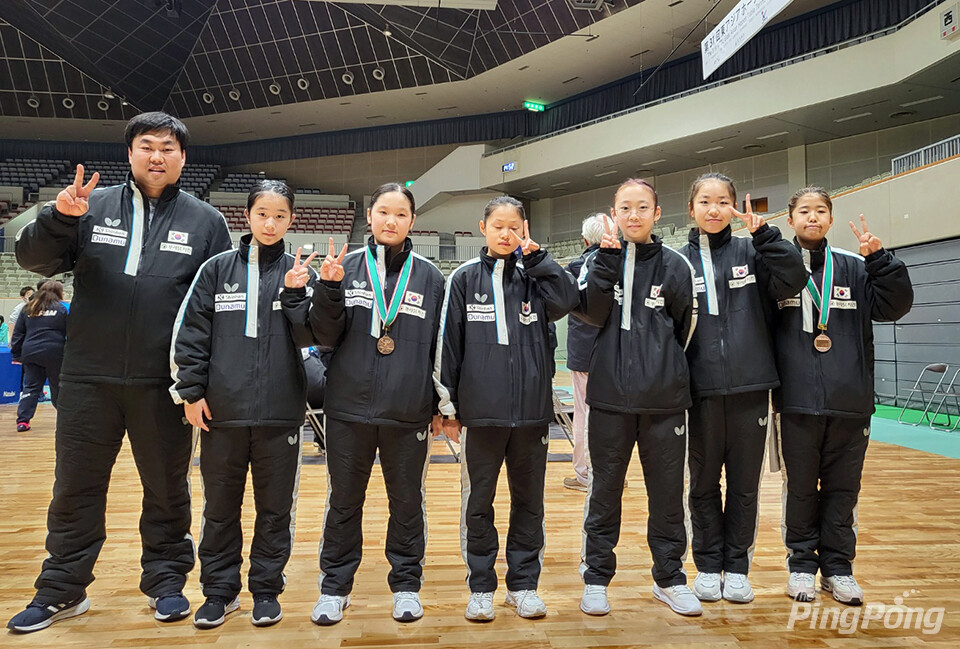 ▲ 여자대표팀은 단체전을 5위로 끝냈다. 내일이 있다. 사진제공 한국초등학교탁구연맹.