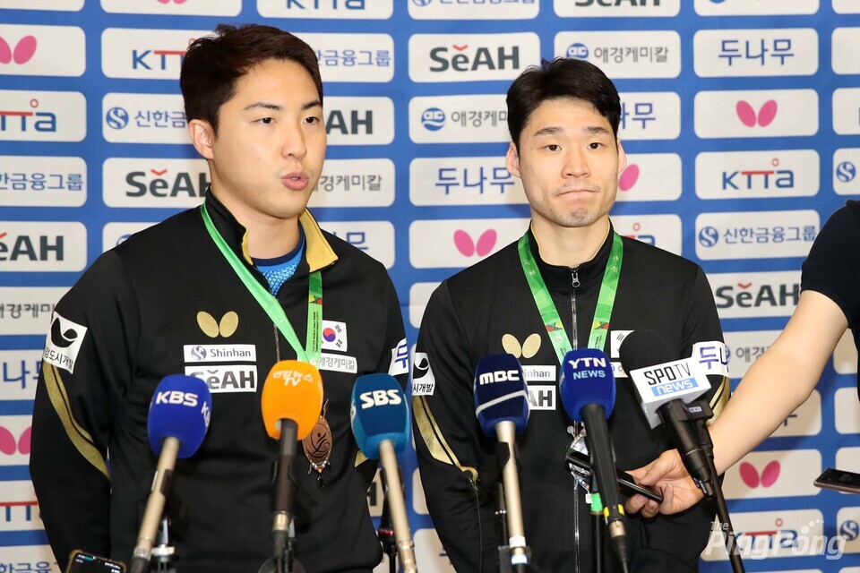 ▲ (월간탁구/더핑퐁=안성호 기자) 장우진-임종훈 조는 세계대회 2회 연속 결승 진출의 역사를 개척했다.