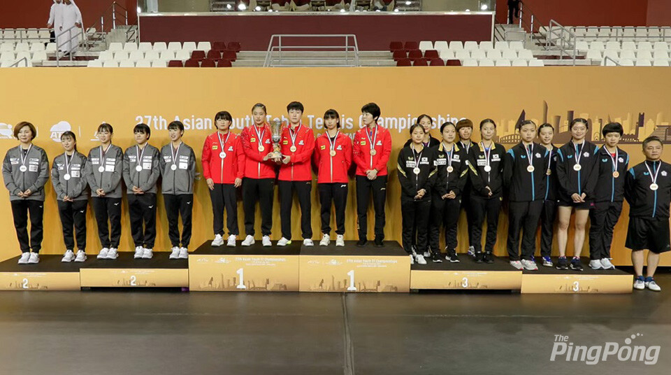 ▲ 여자 주니어단체전 시상식. 한국대표팀은 작년 대회에 이어 동메달을 획득했다.
