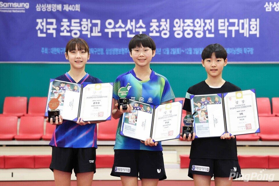 ▲ 여자5학년부 입상 선수들. 왼쪽부터 이유림, 신효린, 박은혜.