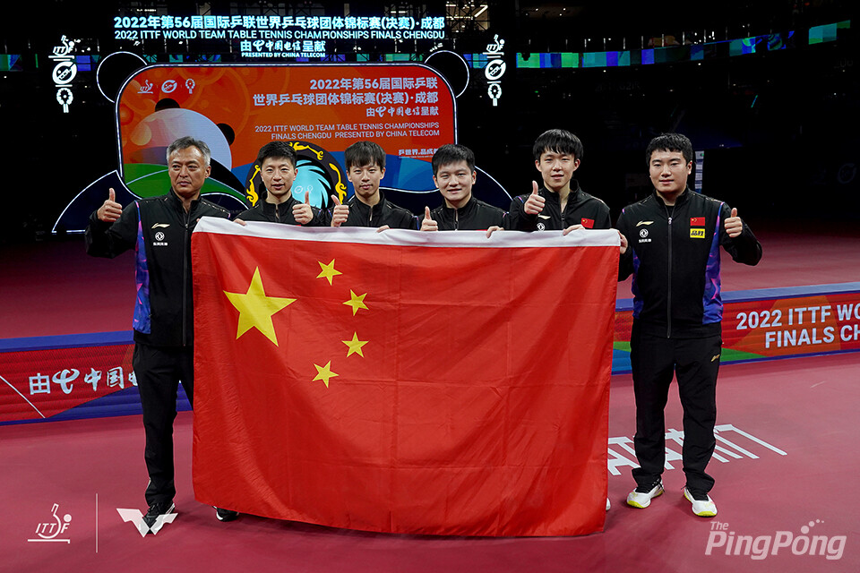 ▲ 이번 대회도 중국은 가장 강력한 우승후보다. 11연패에 도전하는 남자팀. 직전 대회였던 청두에서의 모습이다. 사진_국제탁구연맹.