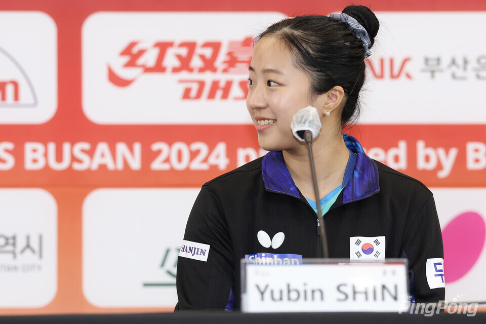 ▲ (월간탁구/더핑퐁=안성호 기자) 신유빈은 원 팀으로 올림픽에 가겠다고 말했다.